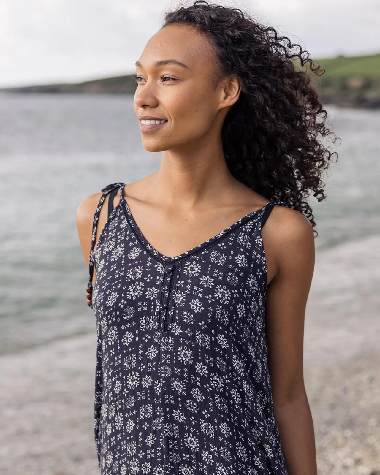 New Breeze Maxikleid - Einfache Fliese Verblasst Schwarz Damen Kleider & Röcke