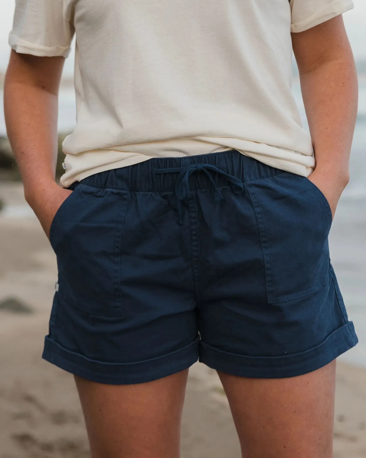 Clearance Carriso Bio-Baumwoll Shorts - Dunkler Denim Damen Kurze Hosen