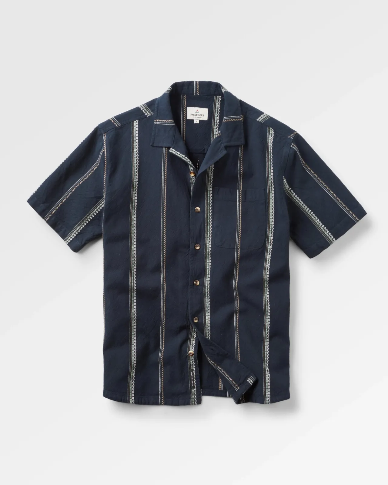 Best Cove Bio-Baumwolle Kurzarmhemd - Tiefes Marine Jacquard Streifen Herren Hemden