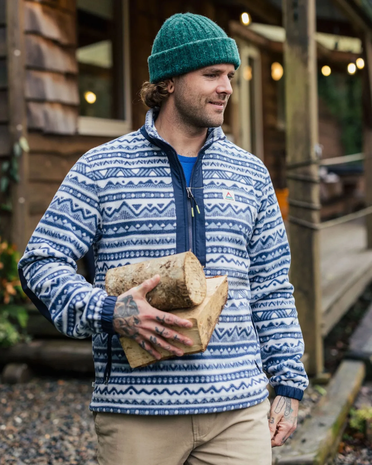 ebb_recyceltes_polarfleece__berg_geo_grau_blau_2.webp Sale Ebb Recyceltes Polarfleece - Berg Geo Grau Blau Herren Fleece | Fleece