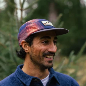 Best Sale Fixie Recyceltes Flanell 5-Panel-Cap - Reiches Marineblau/ Roter Ocker Karo Herren Kappen & Hüte | Kappen & Hüte