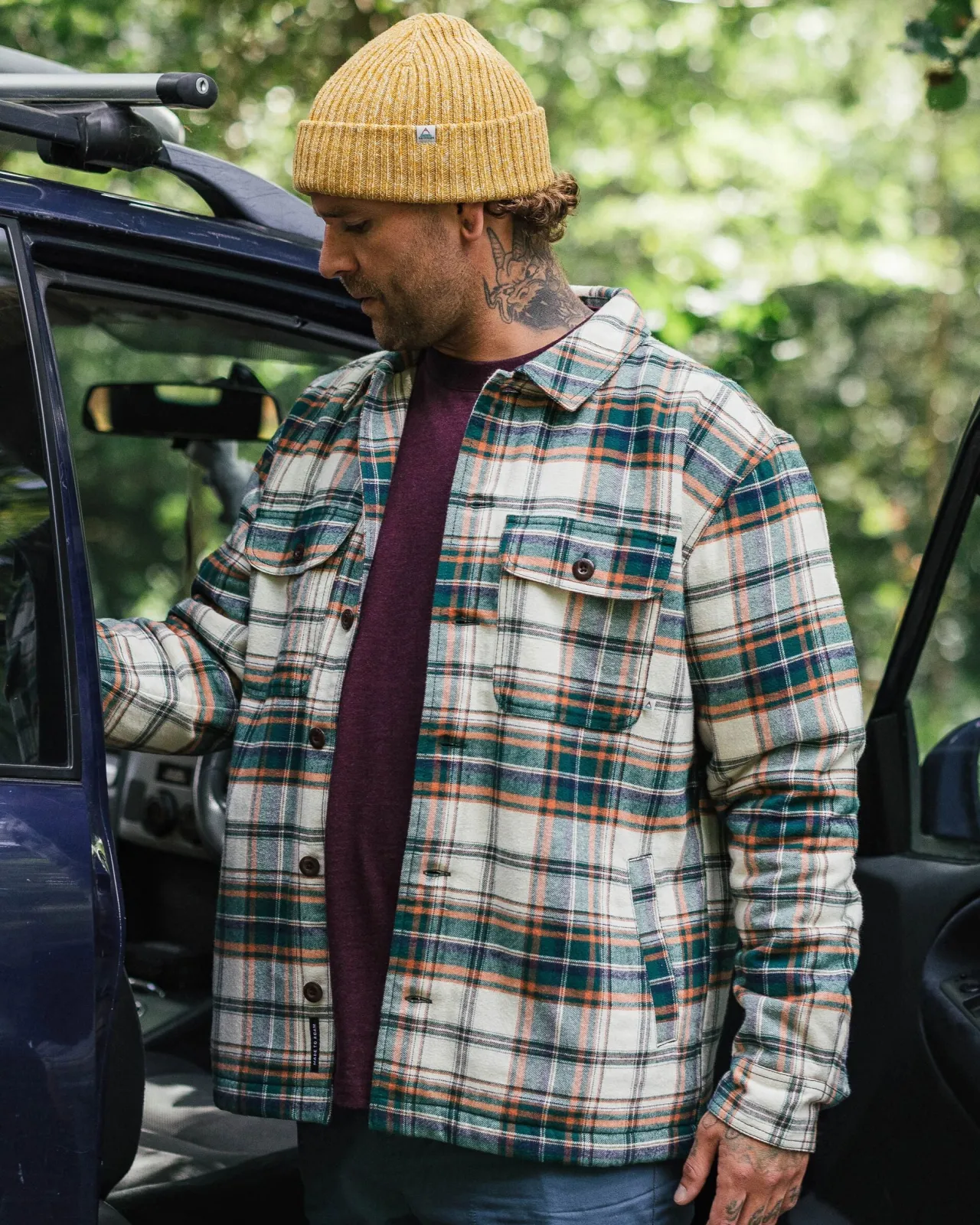Discount Freestyle Sherpa-gefüttertes Overshirt - Birke/Regenwald- Herren Hemden | Hemdjacken