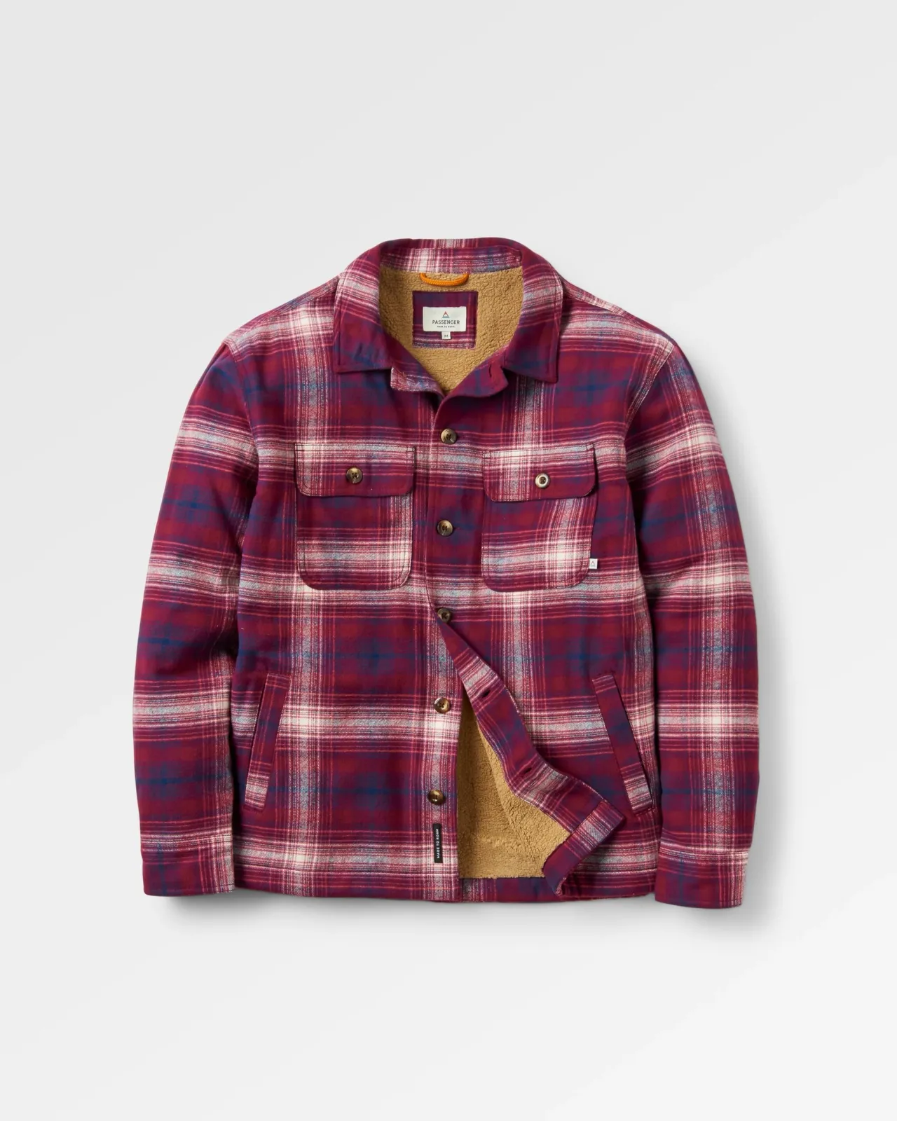 Outlet Freestyle Sherpa-gefüttertes Overshirt - Wein/Reiches Marineblau Karo Herren Hemden | Hemdjacken