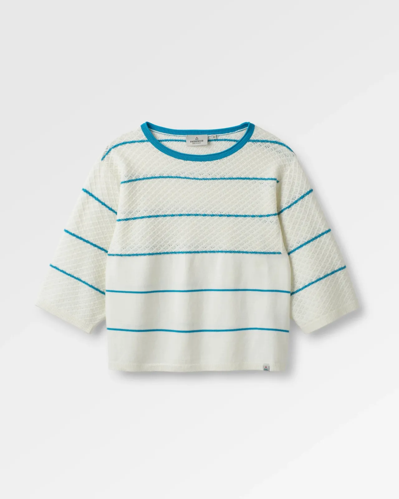 Store Migrate Organischer Gestrickter Pullover - Blauer Poolstreifen Damen Strickwaren