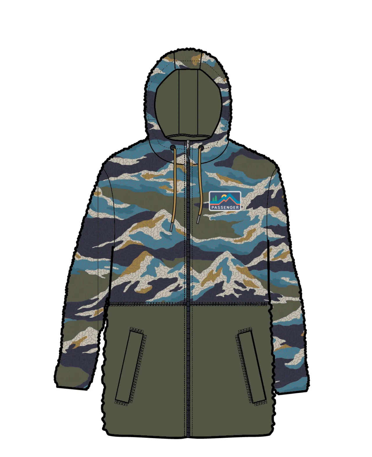 nestling_recyceltes_polargeftterte_sherpafleece__bergszenenkhaki_6.webp Discount Nestling Recyceltes Polar-gefütterte Sherpa-Fleece - Bergszenen- Damen Fleece | Fleece
