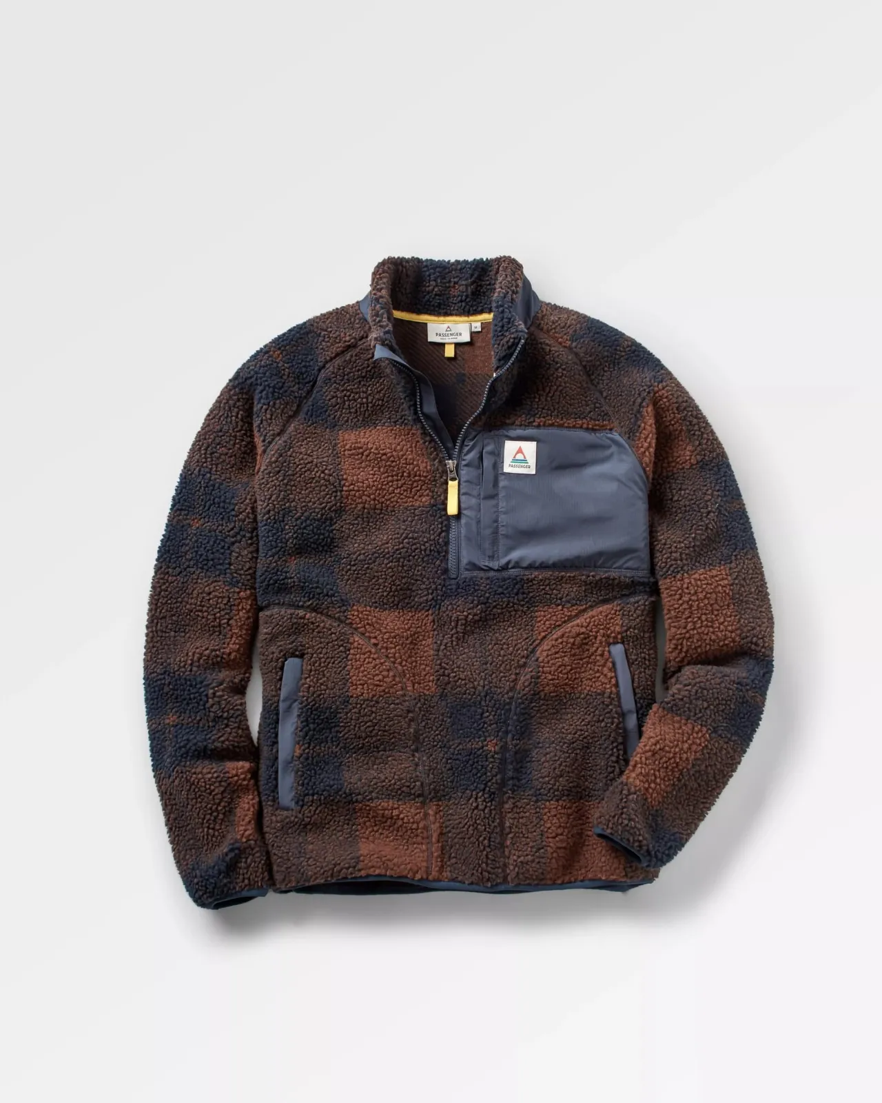 New Offroad Recycelter Sherpa-Fleece mit halbem Reißverschluss - Kastanie/Tiefes Marineblau Karo Herren Fleece | Fleece