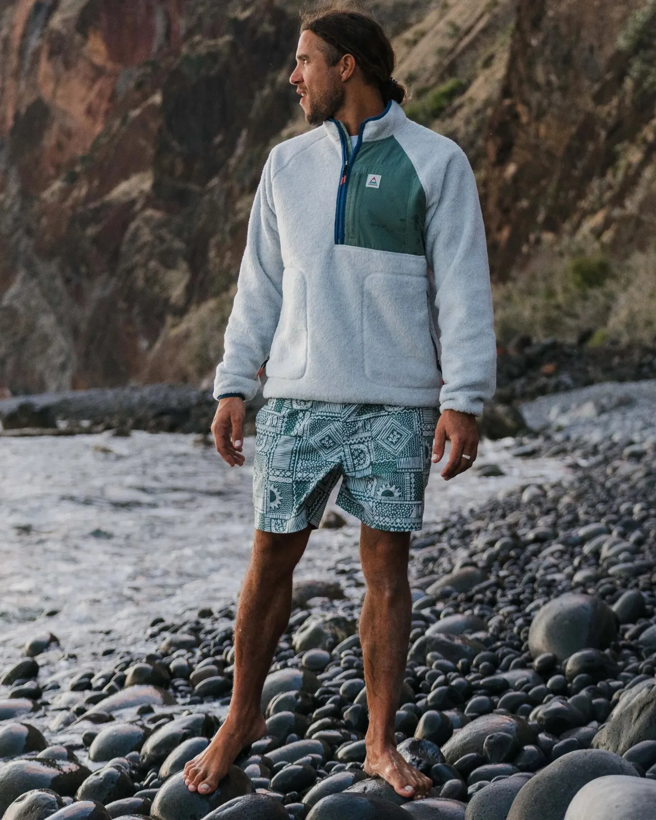 Outlet Porto recycelte Allzweck-Badehose - Vintage Patchwork Dunkler Wald Herren Kurze Hosen