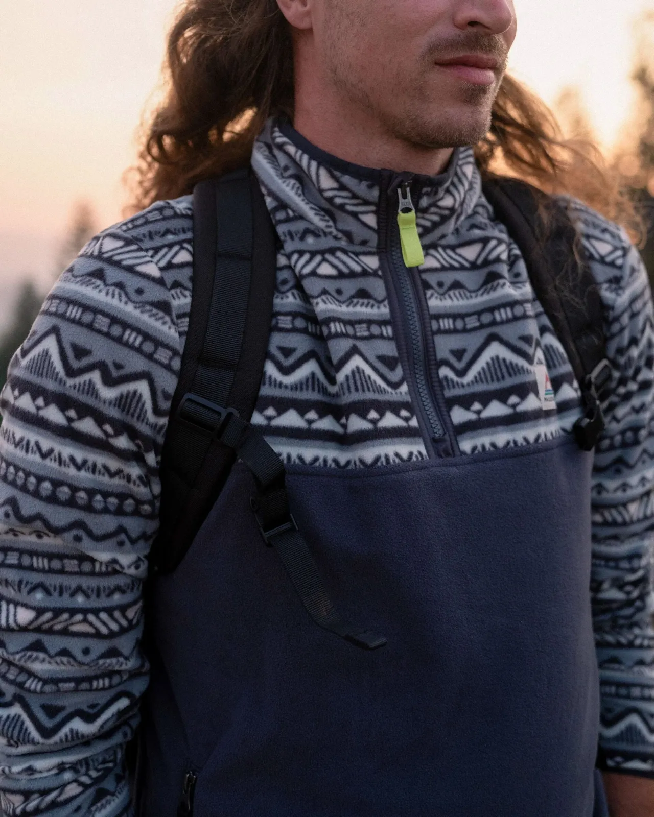 Fashion Set Off Recycled Polar 1/4 Zip Fleece - Mountain Geo Stormy Sea Herren Fleece | Fleece