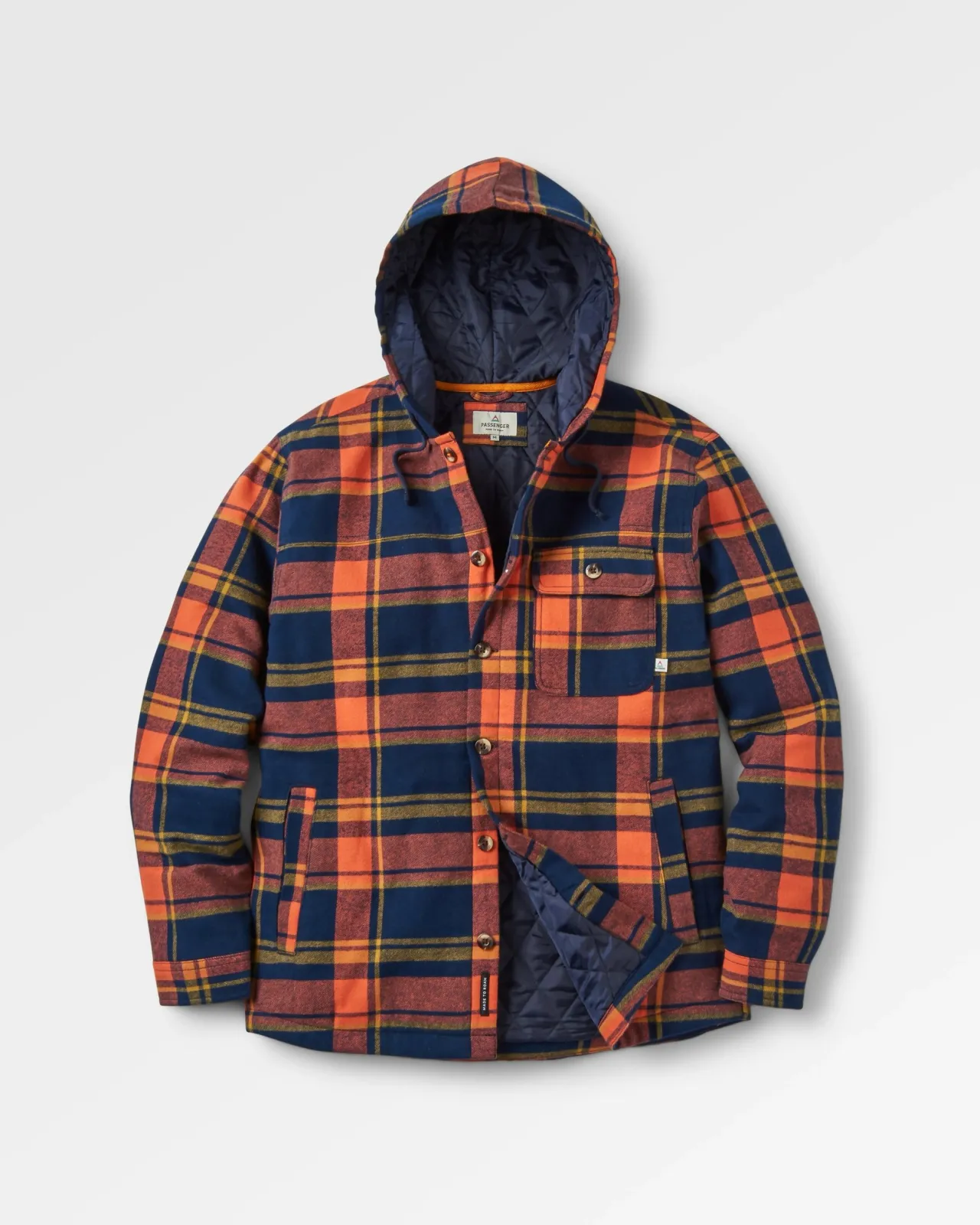 Online Sherwood kariertes Kapuzenhemd - Tiefes Marineblau/Verbranntes Orange Herren Hemden | Hemdjacken