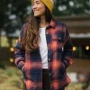 Outlet Stella Bio-Baumwoll-Langarmshirt - Reiches Marineblau/ Roter Ocker Karo Damen Hemden