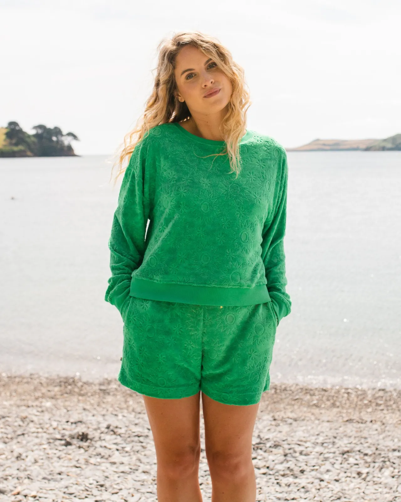 Discount Vibes Texturiertes Langarmshirt - Grüne Fichte Damen Oberteile & T-shirts